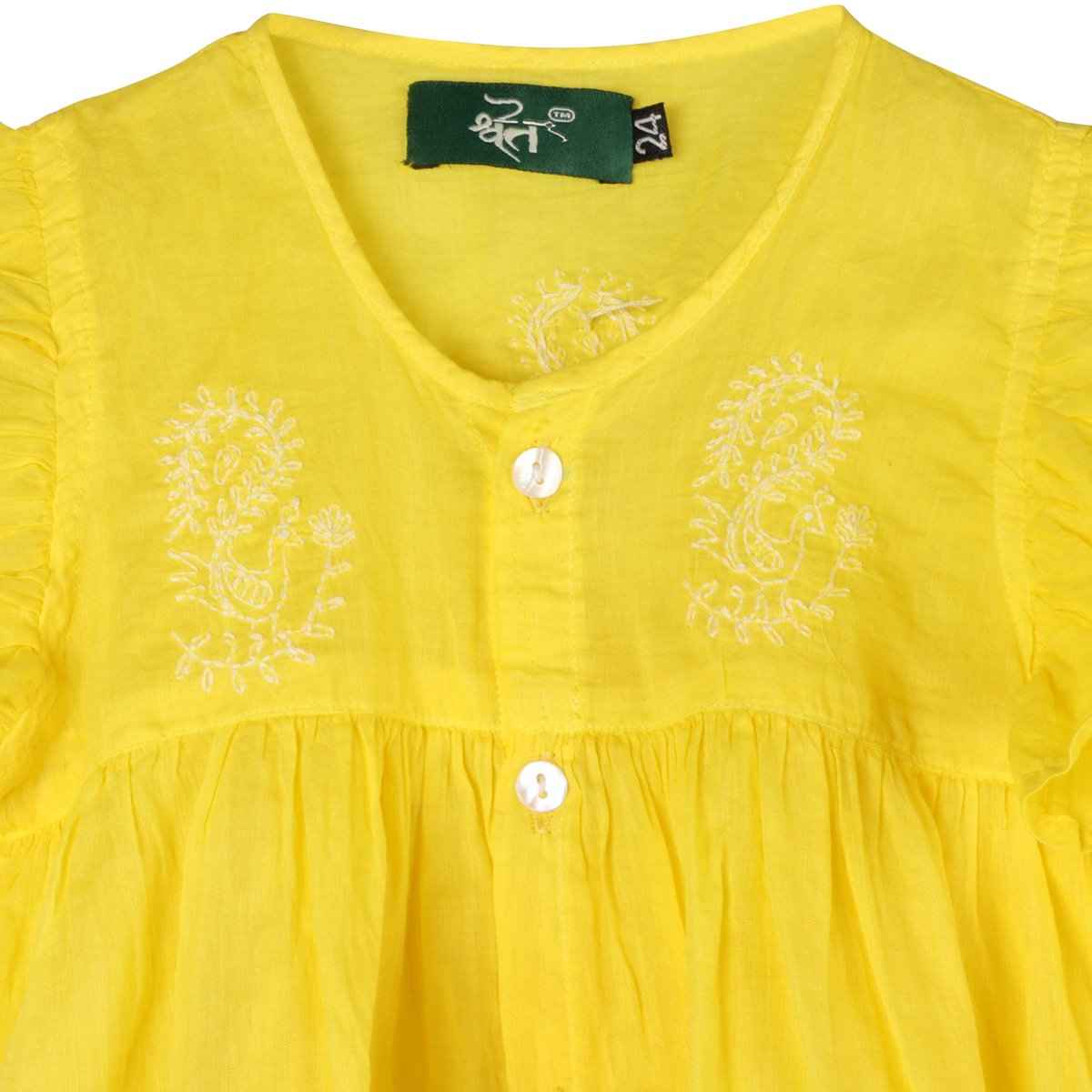 Shwet Chikankari yellow Baby Frok