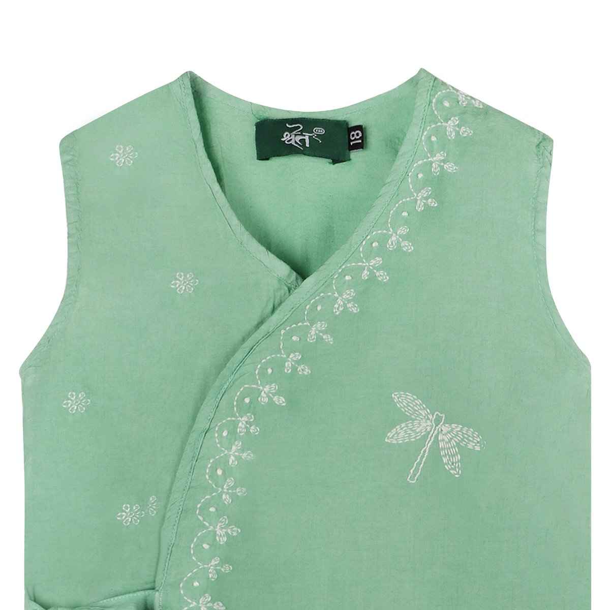 Shwet Chikankari Pista Green Cotton Baby Jhabla and Pant