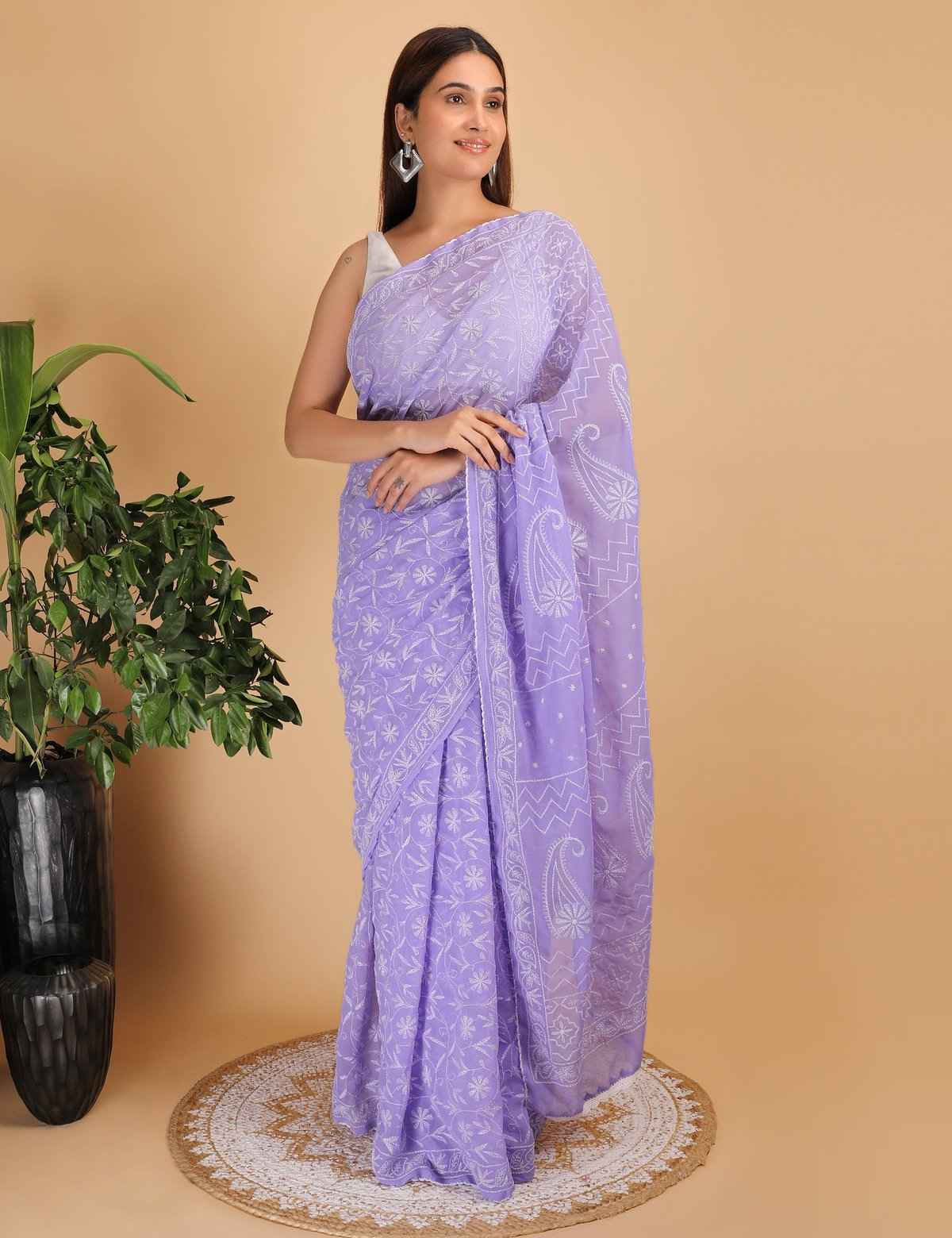Shwet Move Georgette Chikankari Saree