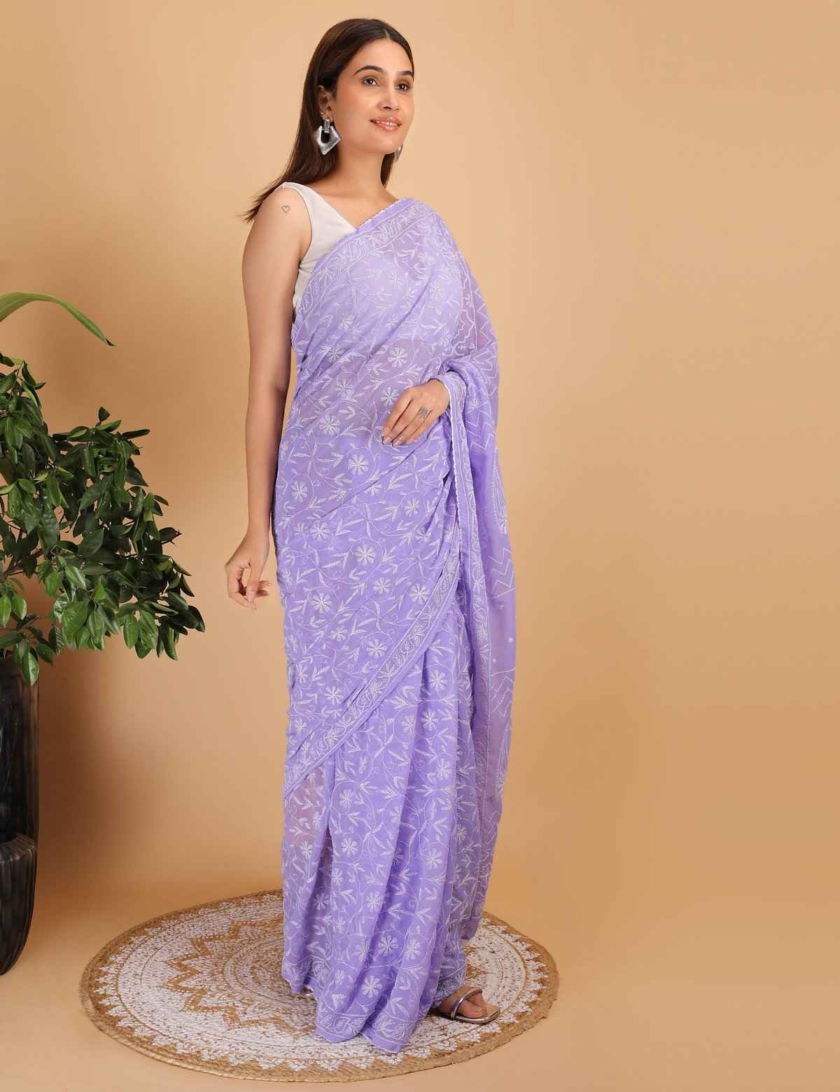 Shwet Move Georgette Chikankari Saree