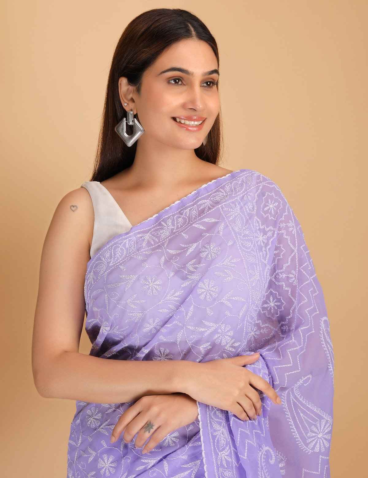 Shwet Move Georgette Chikankari Saree