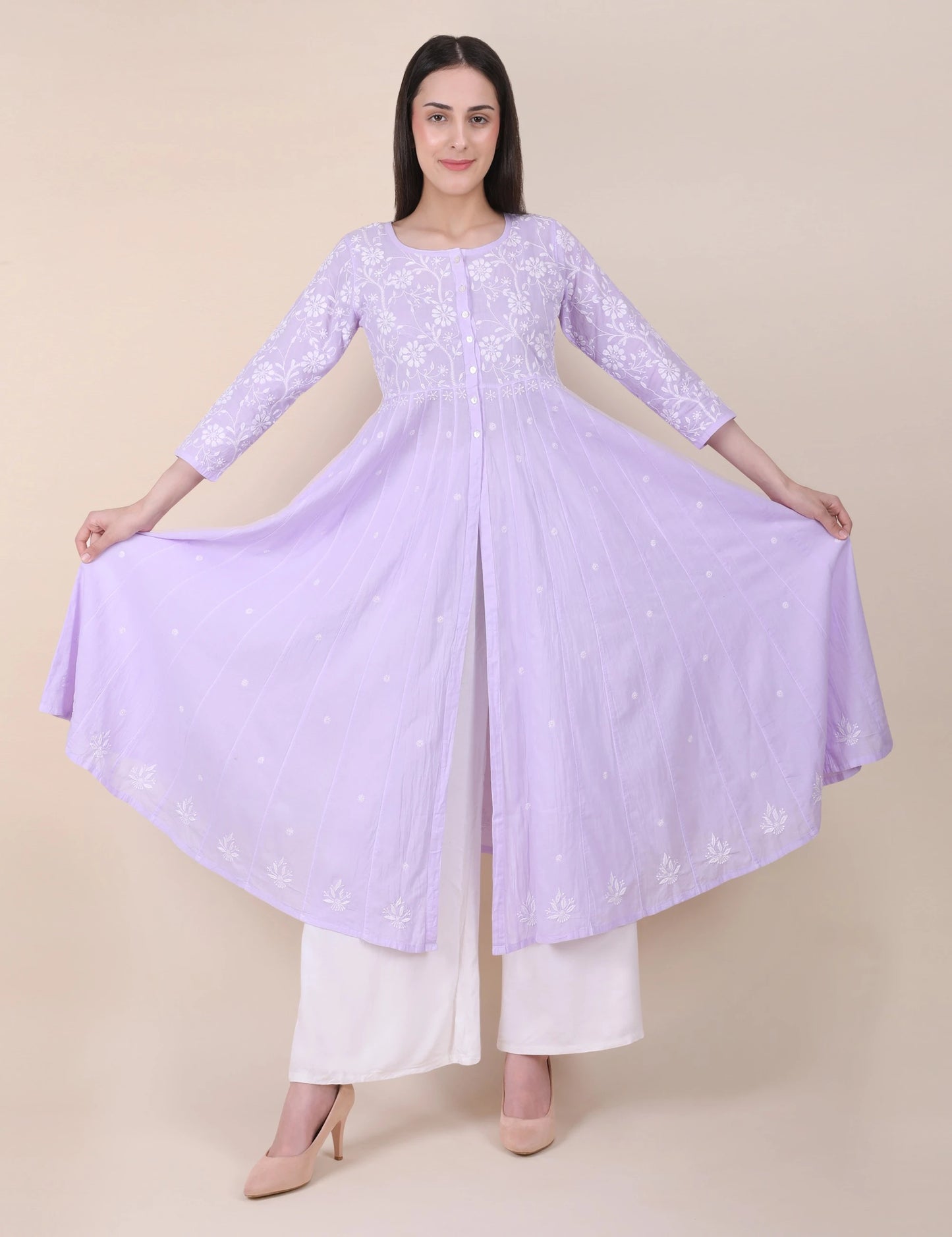 Shwet Women Purple Hand Embroidered Chikankari Shrug