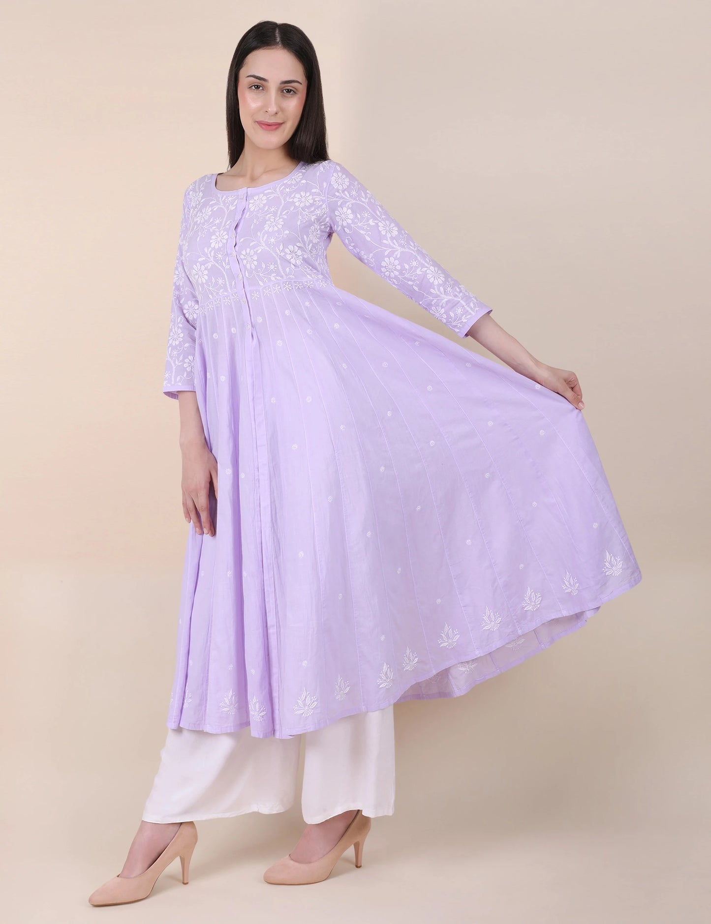 Shwet Women Purple Hand Embroidered Chikankari Shrug