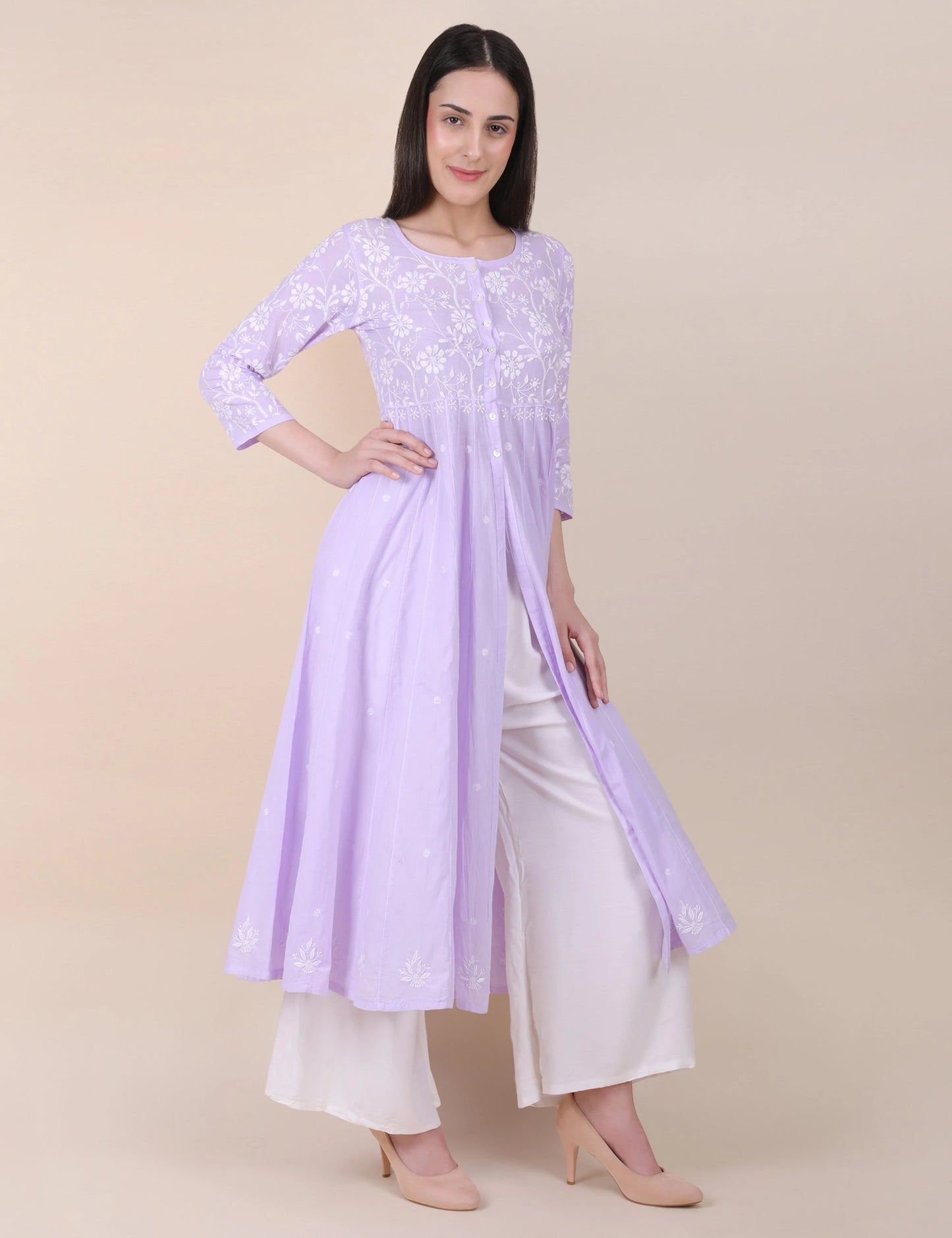 Shwet Women Purple Hand Embroidered Chikankari Shrug