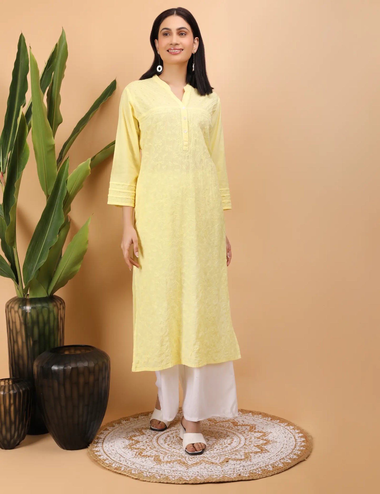 Shwet Women Yellow Chikankari Kurta - Shwet Artistry