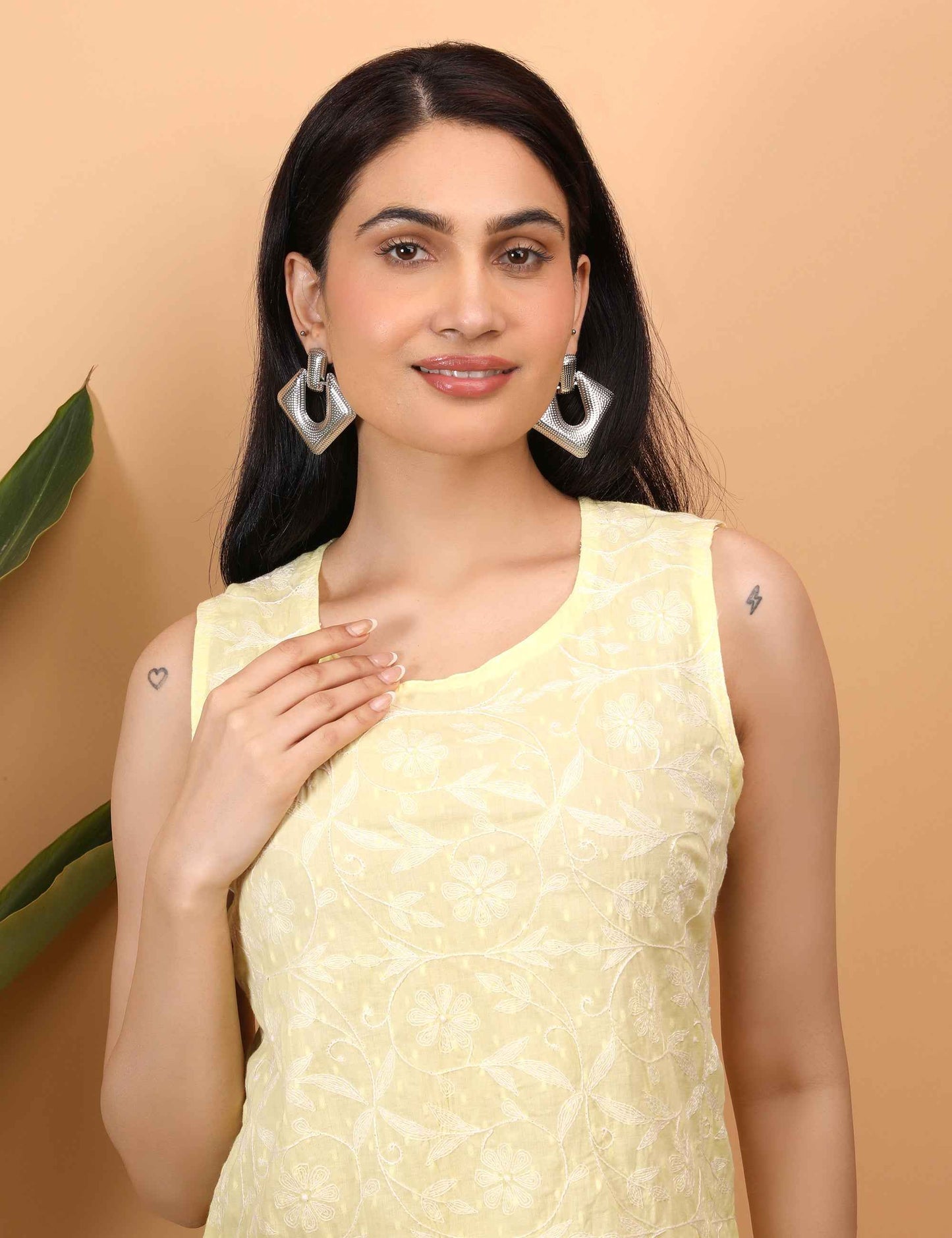 Shwet Women Yellow Chikankari Sleevless Top