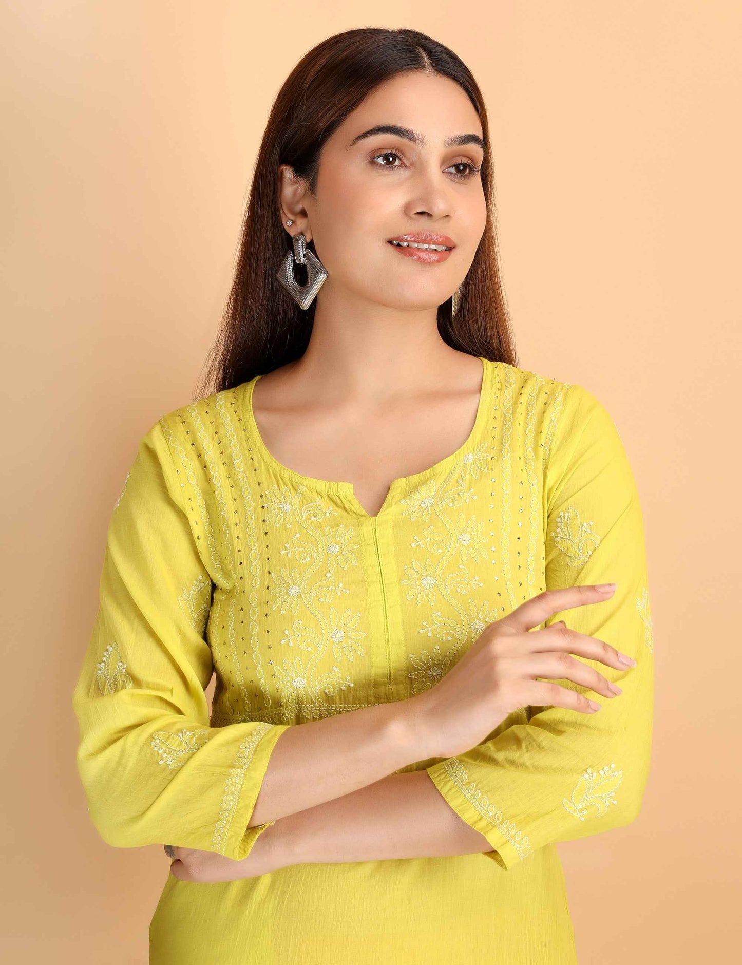 Shwet Women Parrot Green Chikankari Kurta pants