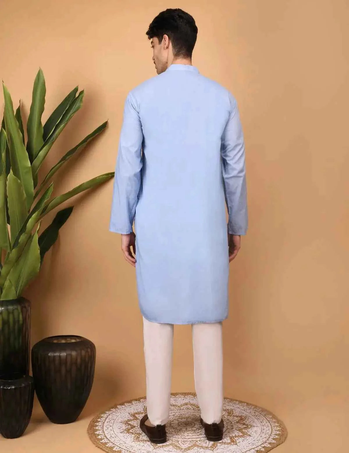 shwet men cotton Lavender chikankari kurta