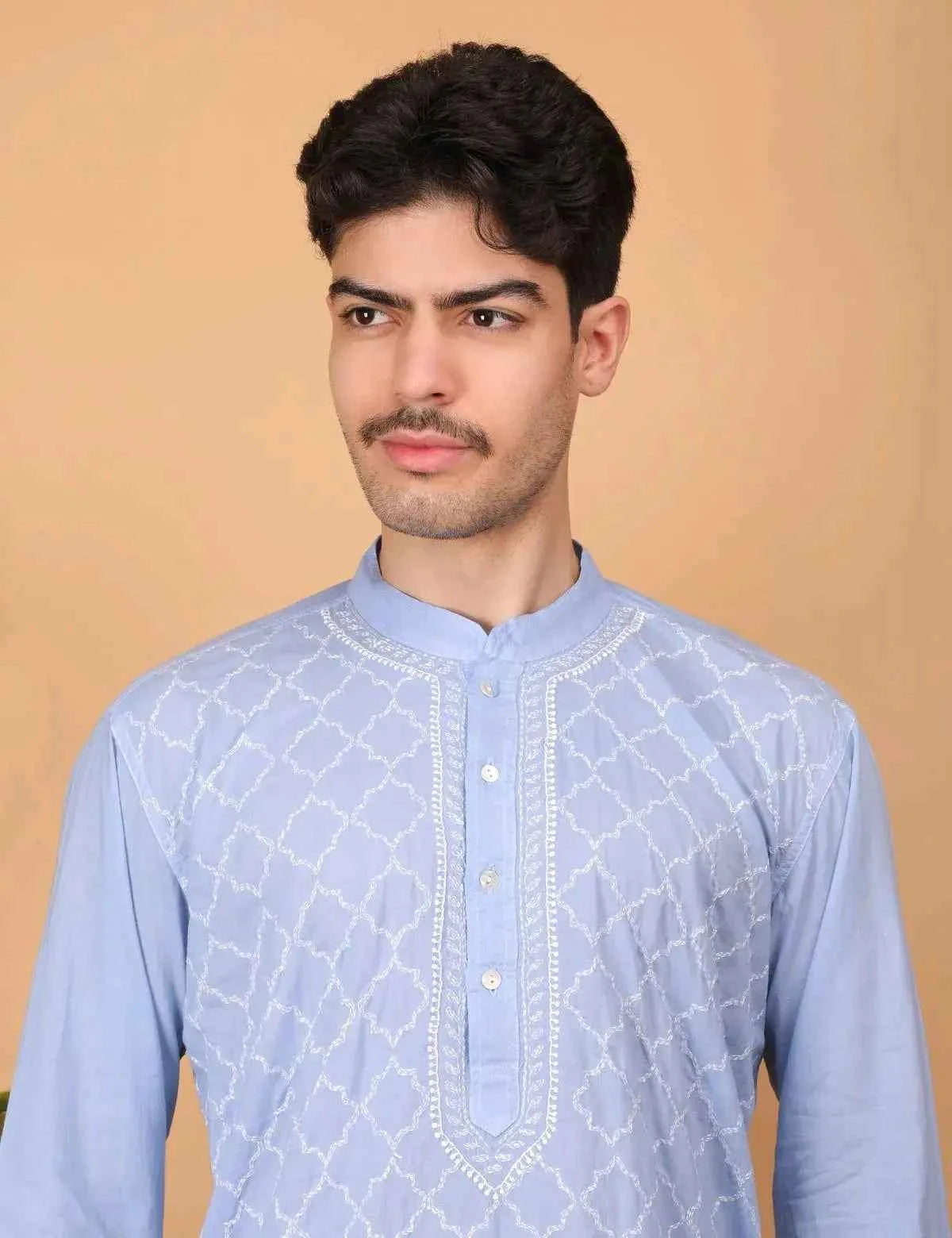 shwet men cotton Lavender chikankari kurta