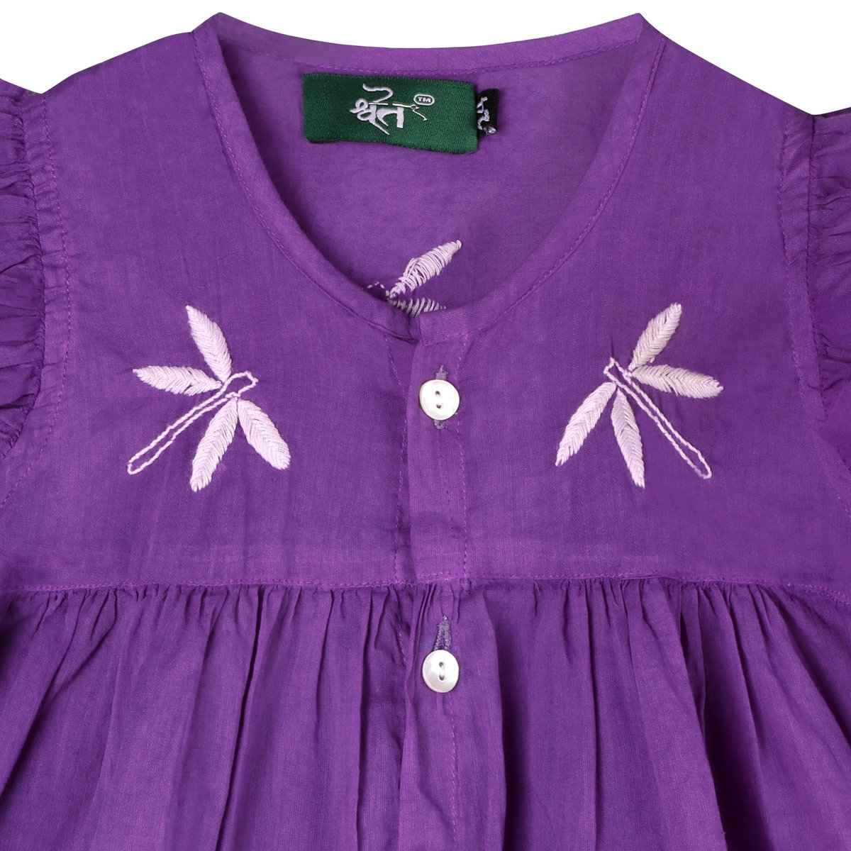 Shwet Chikankari Purple Baby Frok