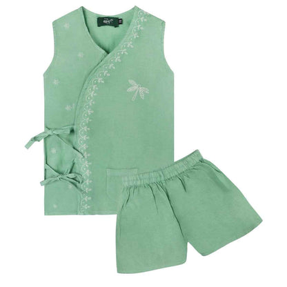 Shwet Chikankari Pista Green Cotton Baby Jhabla and Pant