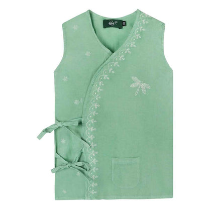 Shwet Chikankari Pista Green Cotton Baby Jhabla and Pant