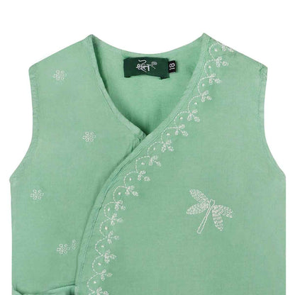 Shwet Chikankari Pista Green Cotton Baby Jhabla and Pant