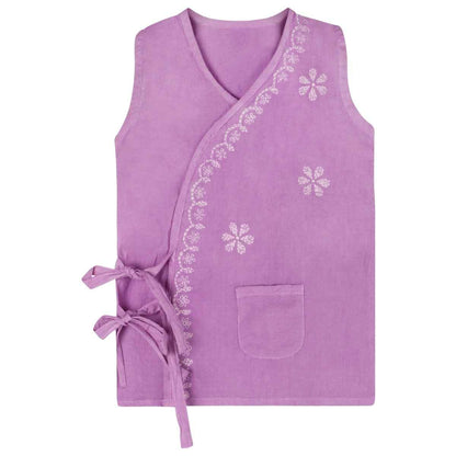 Shwet Chikankari Purple Cotton Baby Jhabla and Pant