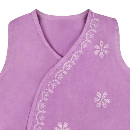 Shwet Chikankari Purple Cotton Baby Jhabla and Pant