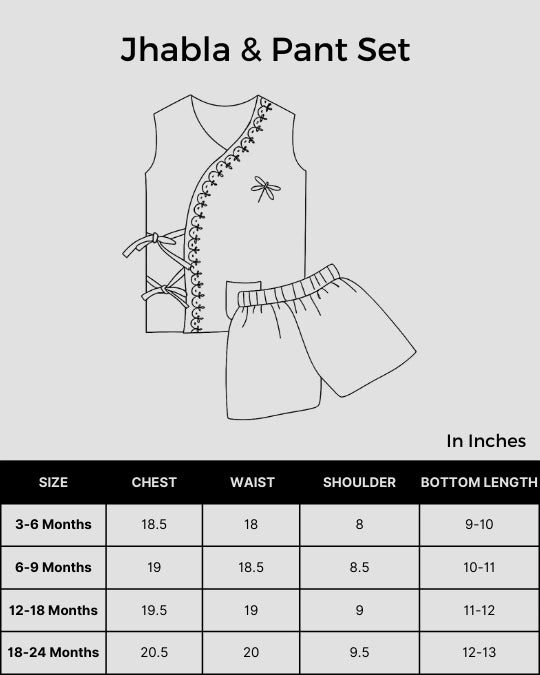 Size chart for Shwet Pista Green Chikankari Baby Jhabla and Pant set