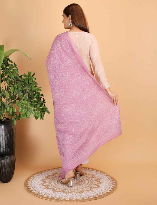 Shwet "pestal Hues"move Chikankari Cotton Dupatta