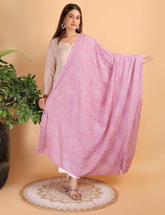 Shwet "pestal Hues"move Chikankari Cotton Dupatta