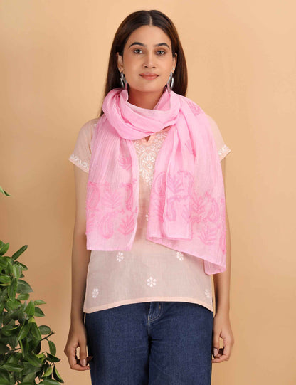 Shwet Women Pink Chikankari Chanderi Stole