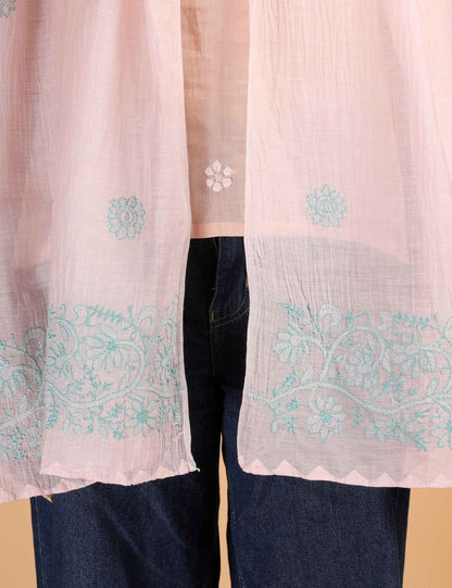Shwet Women Peach Chikankari Chanderi Stole