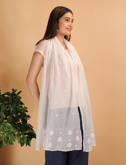 Shwet Women white Chikankari Chanderi Stole