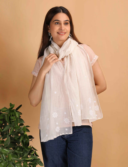 Shwet Women white Chikankari Chanderi Stole