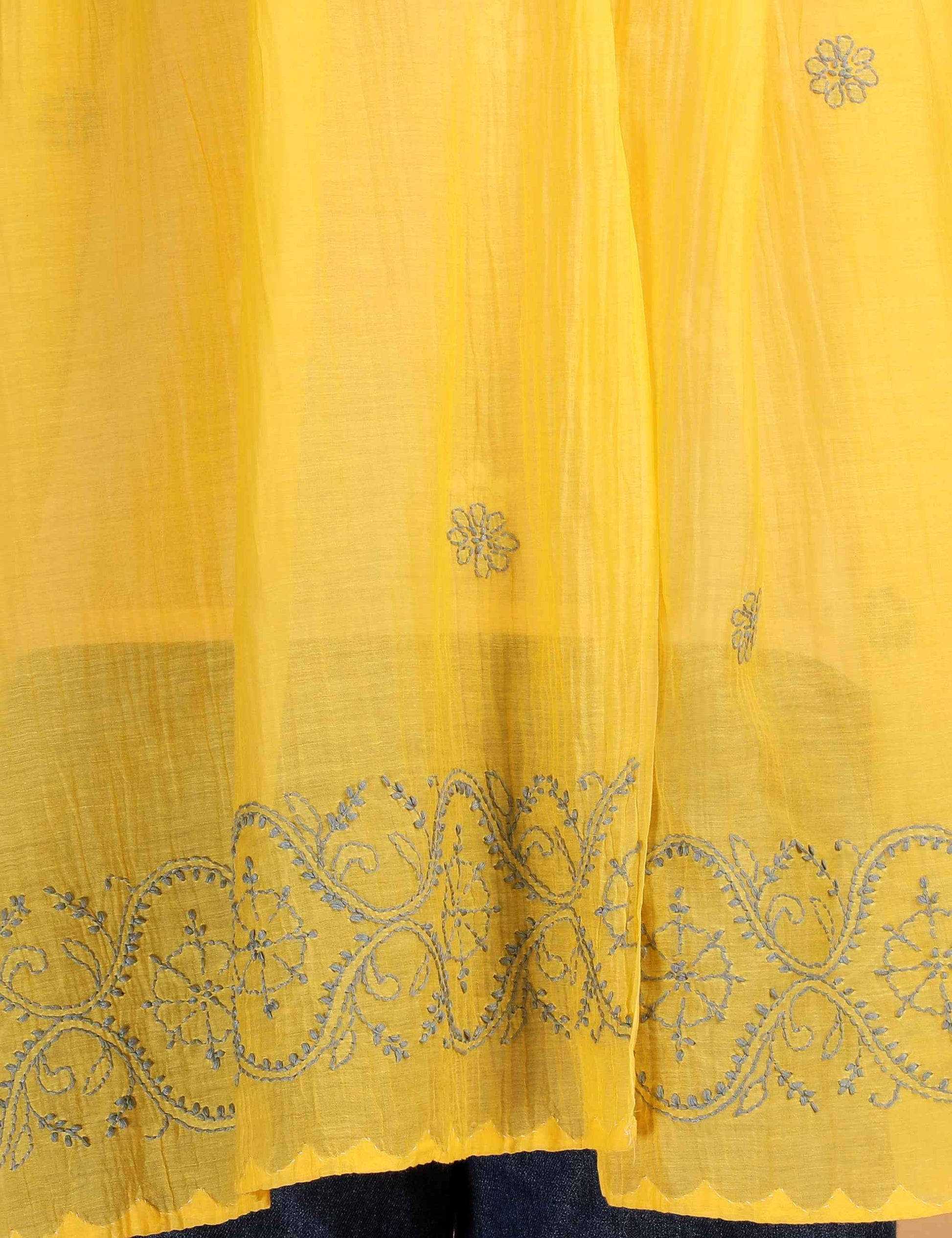 Shwet Women Yellow Chikankari Chanderi Stole