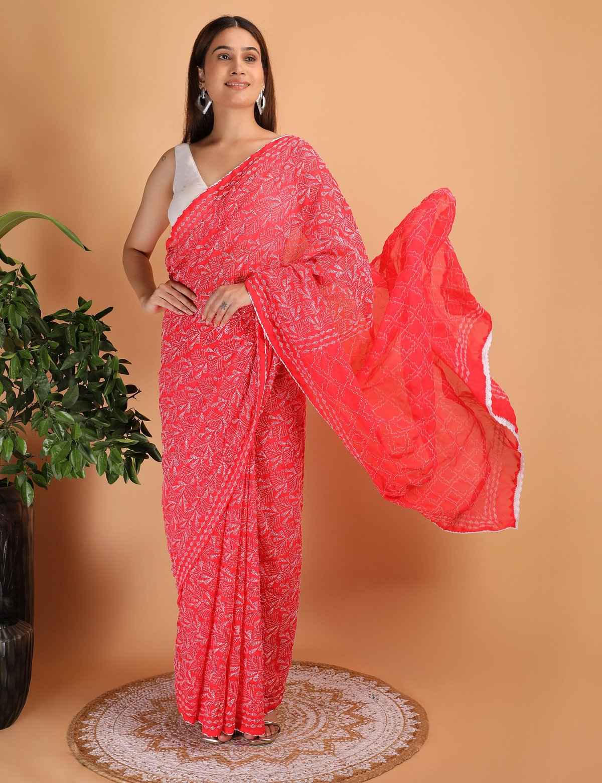Shwet Red Chikankari Georgette Saree