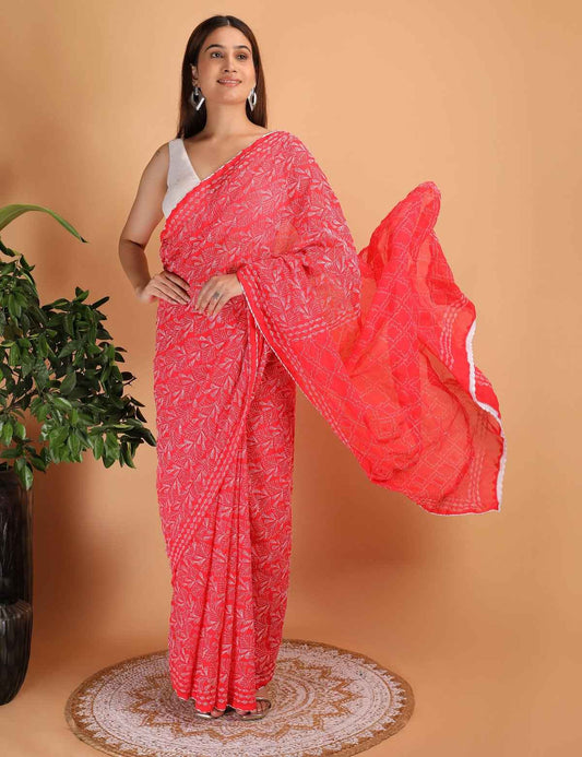 Shwet Red Chikankari Georgette Saree