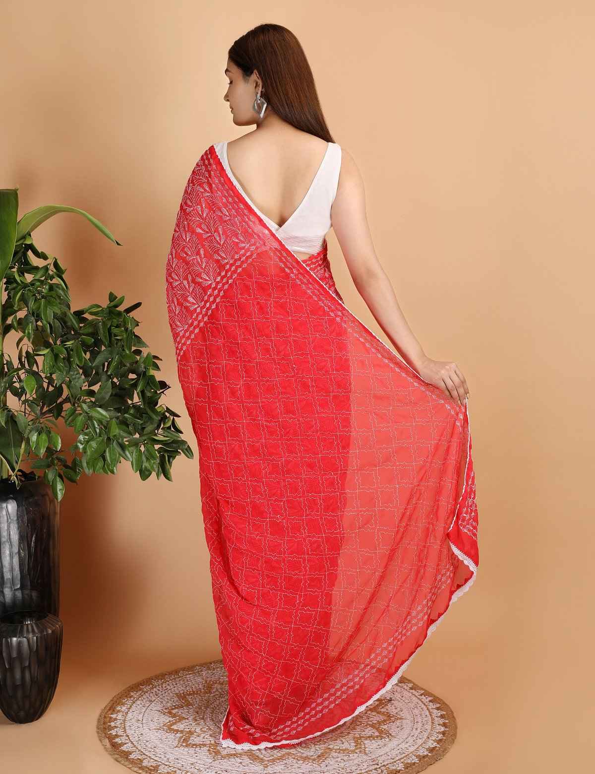 Shwet Red Chikankari Georgette Saree