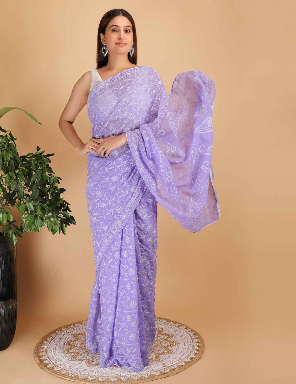 Shwet Move Georgette Chikankari Saree