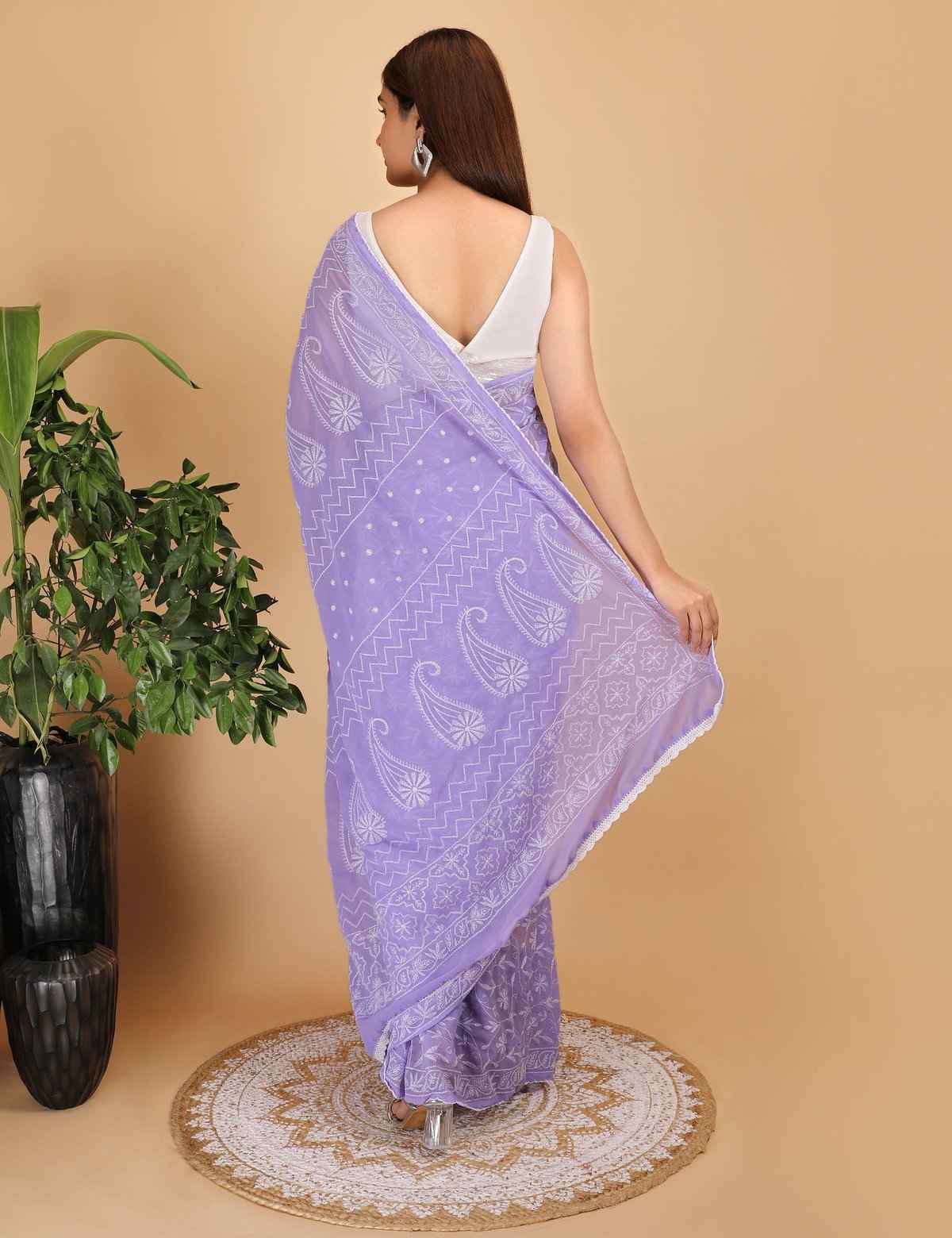 Shwet Move Georgette Chikankari Saree