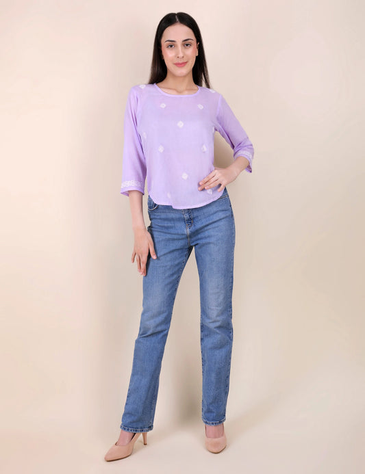 Shwet Women Hand Embroidered "Pastel Poise" Lavendar short top