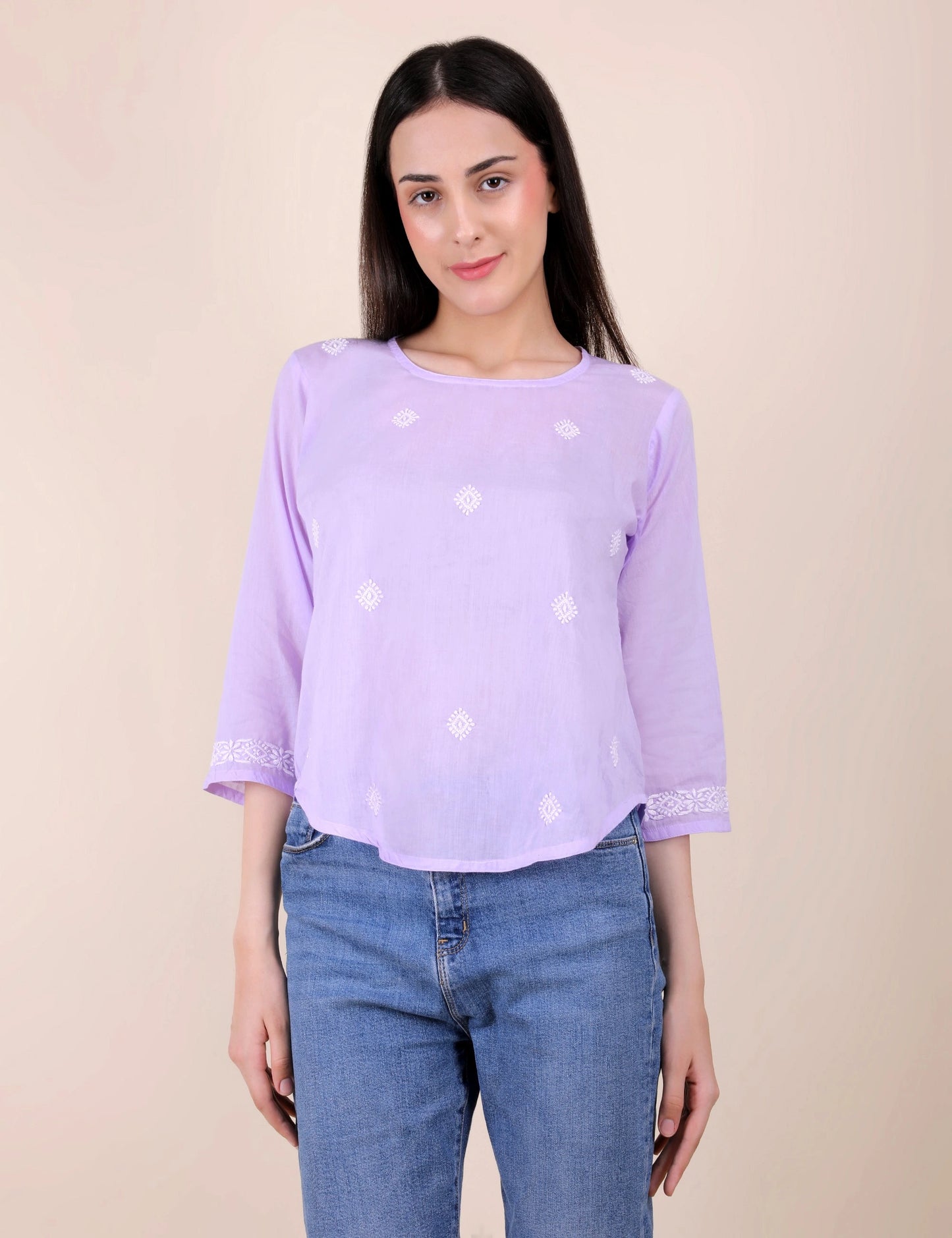 Shwet Women Hand Embroidered "Pastel Poise" Lavendar short top