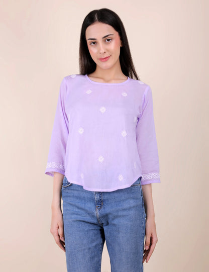 Shwet Women Hand Embroidered "Pastel Poise" Lavendar short top