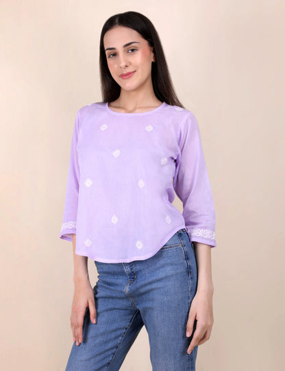 Shwet Women Hand Embroidered "Pastel Poise" Lavendar short top