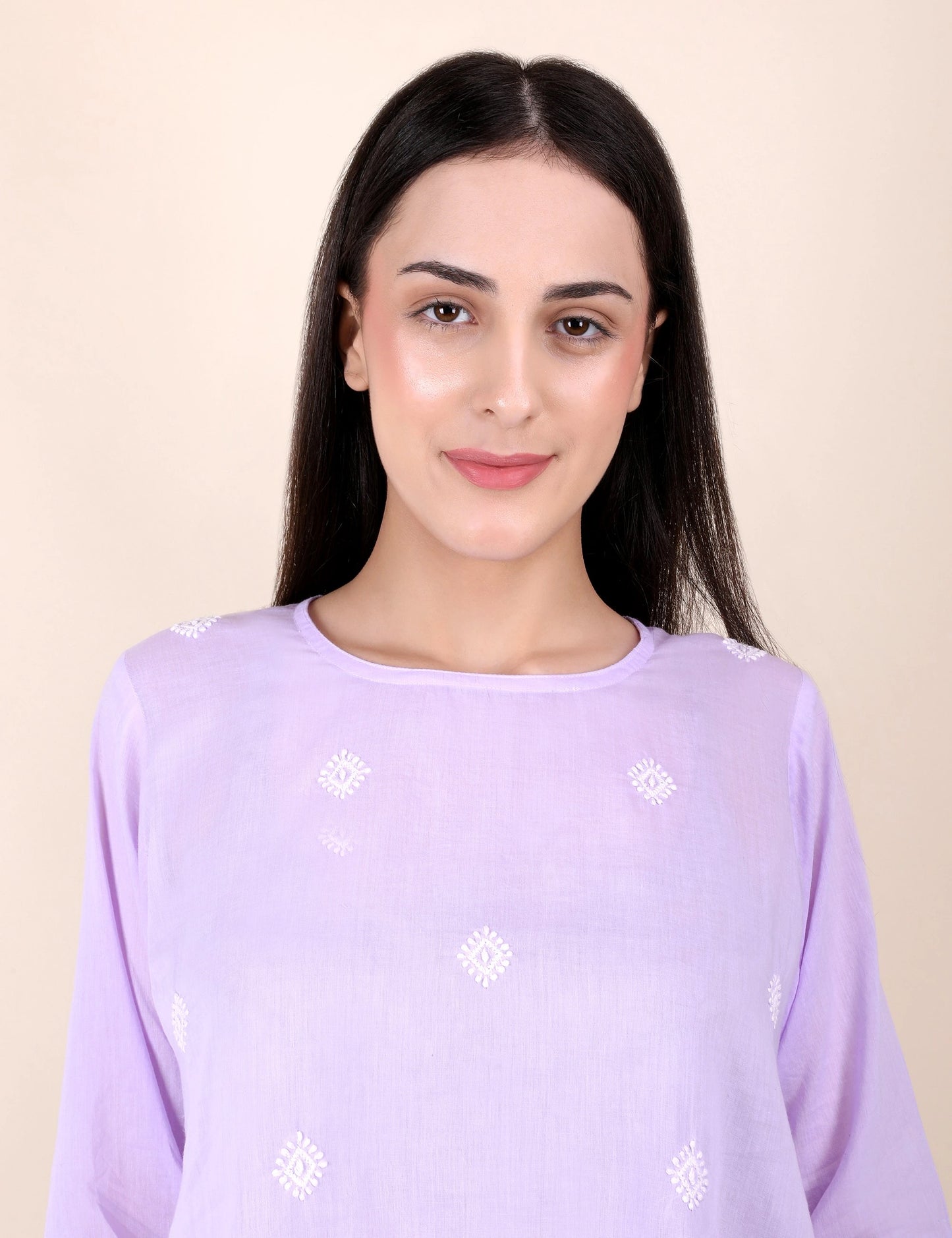 Shwet Women Hand Embroidered "Pastel Poise" Lavendar short top
