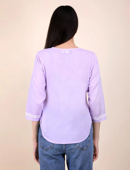 Shwet Women Hand Embroidered "Pastel Poise" Lavendar short top