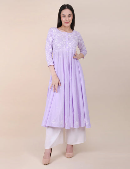 Shwet Women Purple Hand Embroidered Chikankari Shrug