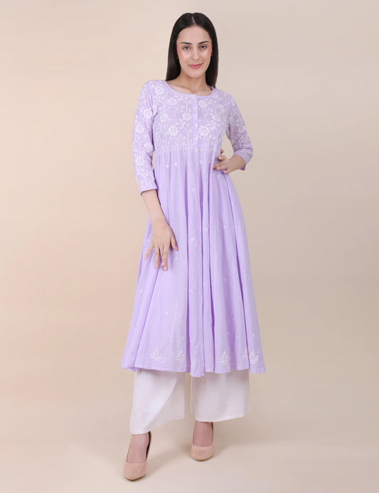 Shwet Women Purple Hand Embroidered Chikankari Shrug