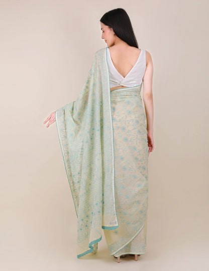 Shwet Yellow Women Hand Embroidered Chikankari Saree