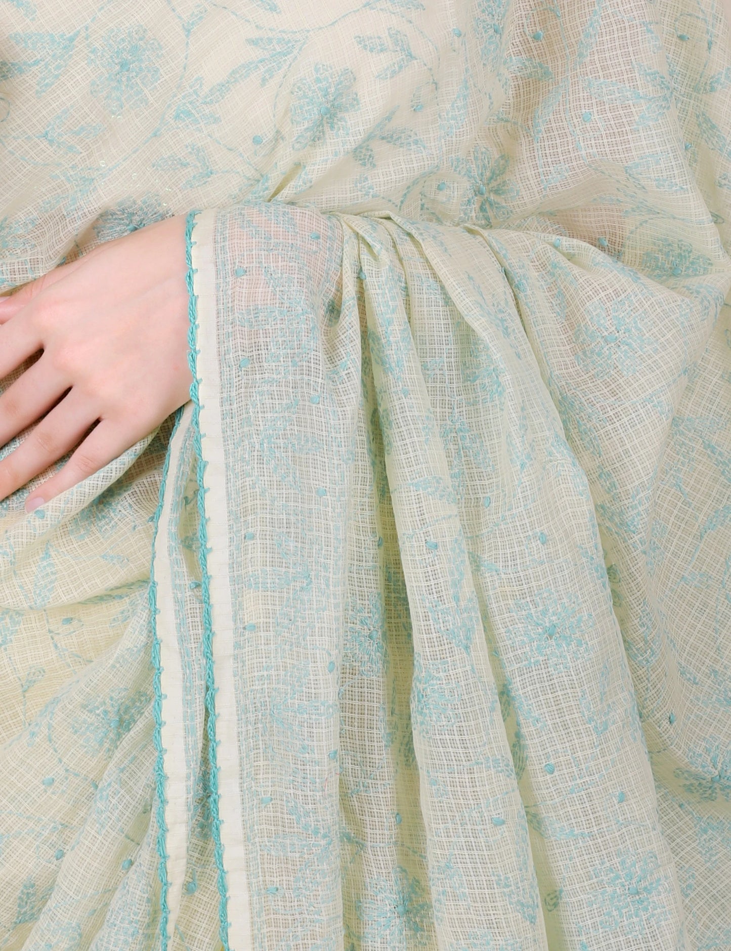Shwet Yellow Women Hand Embroidered Chikankari Saree