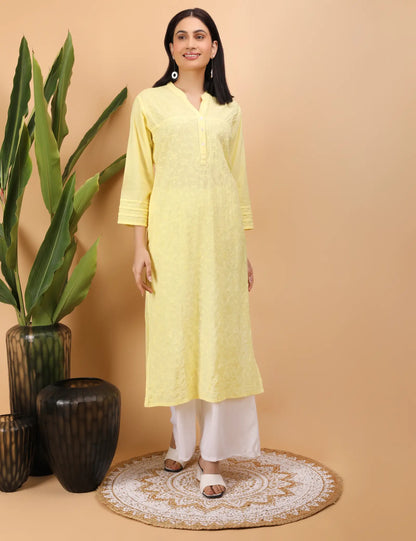 Shwet Women Yellow Chikankari Kurta - Shwet Artistry