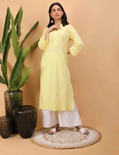 Shwet Women Yellow Chikankari Kurta