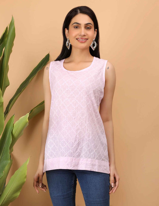 Shwet Women Pink Chikankari Sleevless Top