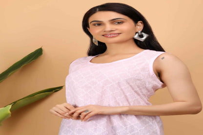 Shwet Women Pink Chikankari Sleevless Top