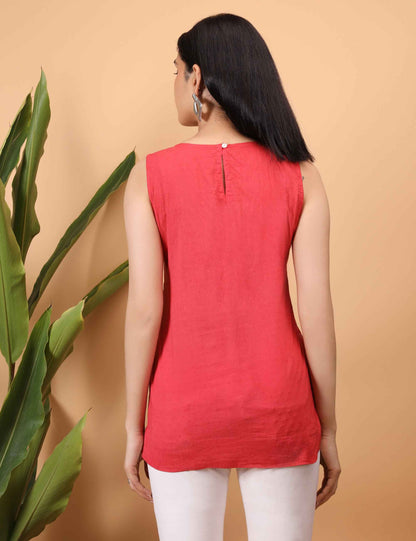 Shwet Women Red Chikankari Sleevless Top
