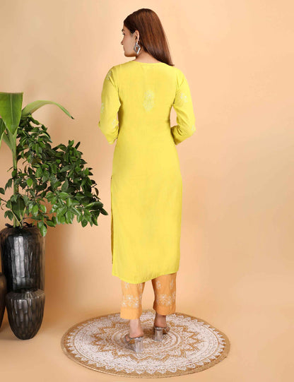 Shwet Women Parrot Green Chikankari Kurta pants