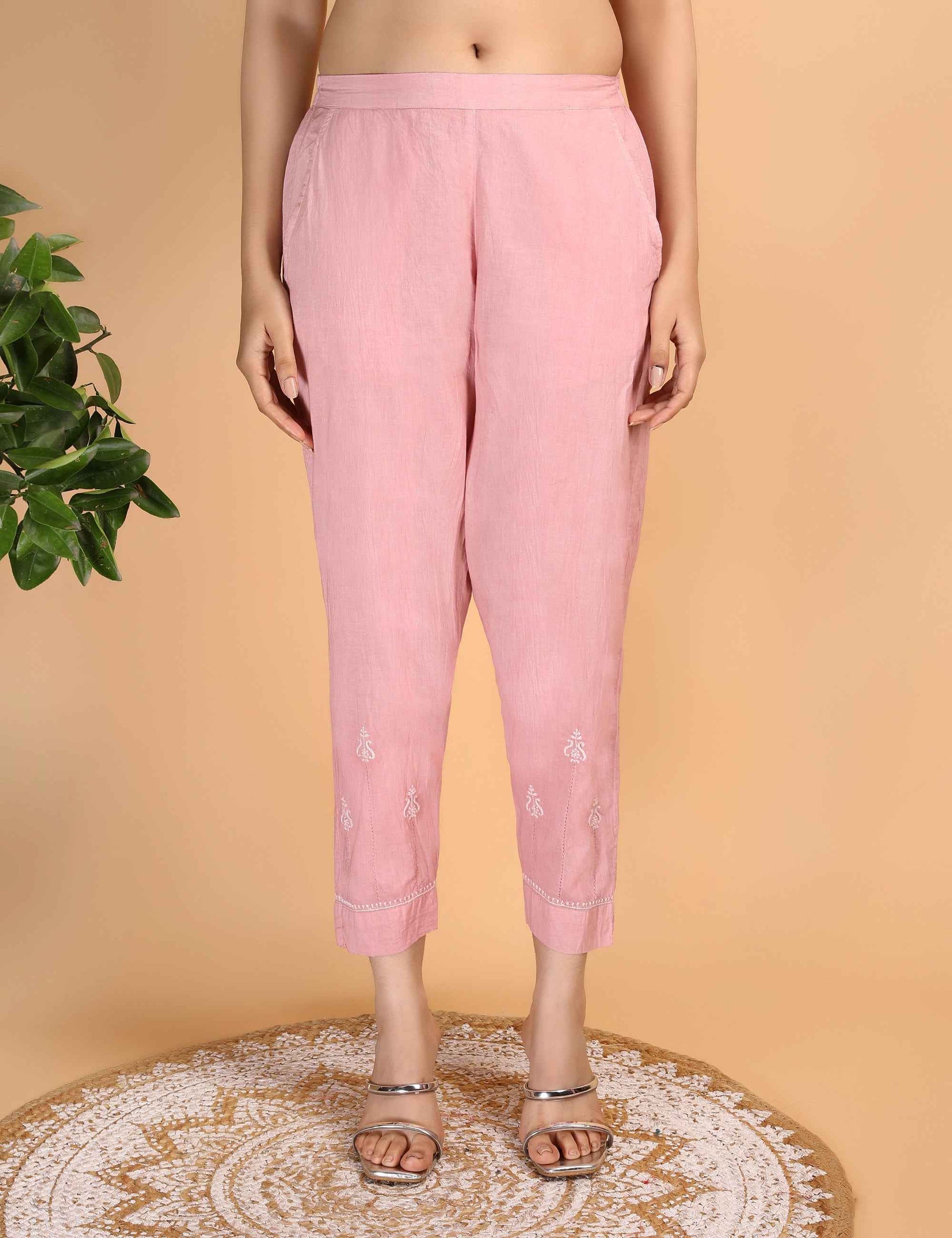 Shwet Women Peach Chikankari Kurta Pants