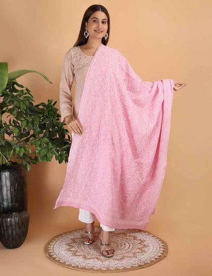 Shwet "pestal Hues"Pink Chikankari Cotton Dupatta